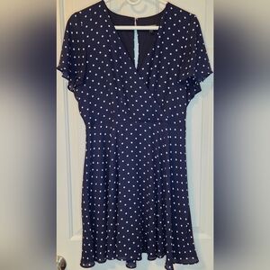 Express Navy Polka Dot Fit & Flare Dress | Size 10